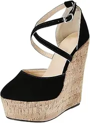 [Generic] Sandals for Women Flat 2023 Spring New Round Toe Sandals Women's Thick Sole Slope Heel Sandals Ethnic Roman Style Women's Shoes Women Rose Sandals