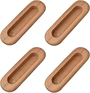 MOROBOR 4PCS Oval Wood Recessed Concealed Handle, Embedded Design Wood Cabinet Pulls Flush Sliding Closet Door Pulls for Barn Bypass Door Wardrobe Drawer
