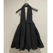 NWT SAU Stephanie Halter Neck Open Back Fit & Flare Mini Dress Black Womens US 4