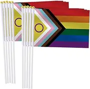 New Intersex-Inclusive Progress Pride Flag Handheld Small Flag Set,10 PCS 5×8 Inch Mini Rainbow Inclusive Flag Man Hand Held Banner,Tiny Digital Printed Polyester Banner