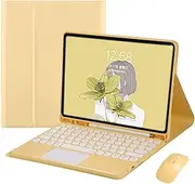 Keyboard Cover for Samsung Galaxy Tab S6 Lite 10.4" 2020 Model SM-P610 (WI-FI) SM-P615 (LTE) with Touchpad and Mouse, Cute Round Keys Color Detachable Wireless Bluetooth Keyboard,Yellow