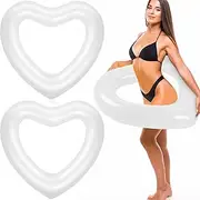 Junkin 47.3 x 39.4 Inch White Heart Pool Float Inflatable Swim Water Ring Float Swimming Pool Float Bachelorette Pool Float Loungers Tube for Engagement, Wedding, Summer Beach Party