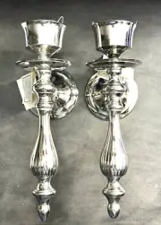 Pair Solid Brass plated sconce wall mount CANDLESTICK holders By LILLIAN VERNOR