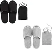 Slippers Spa Travel Reusable,Foldable Flat Portable Open Toe Sandals Cotton Non-Slip Shoes Guest Room Indoor House Slipper Business Trip Washable Footwear, Black and Grey, 4.5 Women/7.5 Men