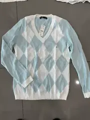 Brooks Brothers Blue White Argyle Women Lightweight Sweater Brand NWT Sz Medium