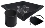 (6) 16mm Numbers 1-6 Design Dice Black White w/Pouch + Rolling Tray + Dice Cup