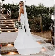 [Ursumy] 118‘’ Wedding Veil for Bride 2T Veils Long Cathedral Veil Soft Tulle Bridal Veils with Comb