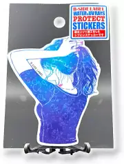 Girl Sticker Long Hair Cute Blue T-Shirt Quirky Decal B-Side Label Japan