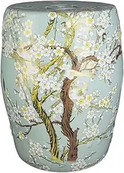 Ceramic Drum Table Decorative Garden stools, Decorative Ceramic Garden Stool, Glazed Hand-Painted Flower and Bird Shoe Changing Stool Drum Stool, Suitable for Outdoor Garden,(Shade Green)