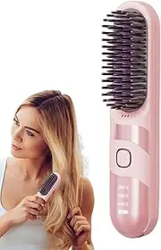 Small Hair Straightener,Curler Brush for Home Use | Anti-scald 2-in-1 Cordless Ionic Cordless Straightener Brush for All Hair Types
