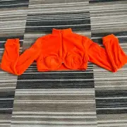 Adidas x Jeremy Scott Women's Track Top Velour Cropped Long Sleeve Orange Medium