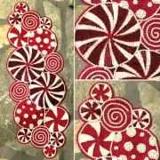 Cynthia Rowley Beaded Christmas Red Peppermint Candy Table Runner Centerpiece 36