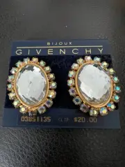 Bijoux GIVENCHY Aurora Borealis Clip On Earrings Vintage NOS