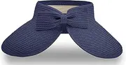 [EMEM Apparel] Straw Sun Visor for Women, Wide Brim UPF 50+ Protection Beach Hat, Adjustable, Roll Up Foldable Ponytail Cap with Chin Strap