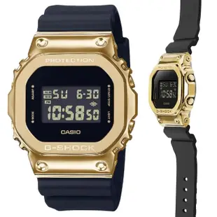 【CASIO 卡西歐】G-SHOCK 時尚經典方形金屬錶殼電子錶-黑金(GM-5600G-9 情侶錶)