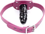 Lockable Silicone Dildo Gag Sex Slave-Ball Gag Bondage Fetish Restraint BDSM play Game (Rosy, Long)