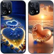 2 Pcs/Lot Love Heart Beach Printed TPU Soft Gel Silicone Back Phone Case Cover (Case for Oppo Find X5)