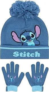 [Disney] Hat And Gloves | Lilo And Stitch Hat And Gloves Set | Stitch Hat And Winter Gloves | One Size Blue, Blue, One Size