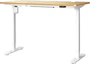 Oikiture Electric Standing Desk with 150cm Desktop Ergonomic Height Adjustable Sit Stand Desk White and Oak