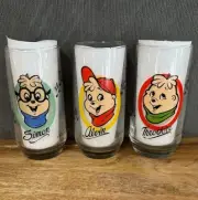 Vintage 1985 Hardees Alvin and the Chipmunks Glasses Alvin, Simon, Theodore Set
