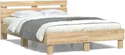 vidaXL Sonoma Oak Double Bed Frame with Drawers-135x190 cm-Engineered Wood-Modern Bedroom Furniture-Sturdy Plywood Slats