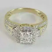 3.0Ct Princess Cut Lab Created Diamond 14K Gold Finish Engagement Cluster Ring