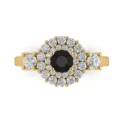 1.6Ct Round Cut Natural Onyx Solid Gold Halo Engagement Promise Statement Ring