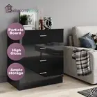 Black Bedside Table Side Table 4 Drawers High Gloss Nightstand Storage