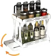 2-Tier Slide Out Rotating Spice Rack Organiser Pull Out Rotate Seasoning Storage Holder Kitchen Cabinet