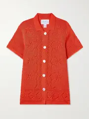 [Calle Del Mar] Calle Del Mar - Pointelle-knit Shirt - Red - small small Red