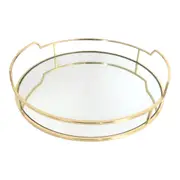 Gold Plated Round Decorative Deluxe Mirror Tray