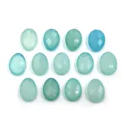 Natural Aqua Chalcedony Oval Checker Cut Loose Gemstone Lot 7 Pcs 12*16 MM 52 CT