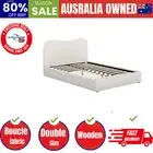Bed Frame Double Size Mattress Base Wooden Platform Boucle White