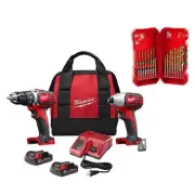 Milwaukee M18 18V Lithium-Ion Cordless Drill Driver/Impact Driver Combo Kit W/