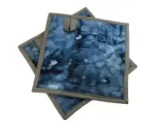 Batik Quilted Fabric Pot Holders with Denim Blue Marbled Pattern, Choice of One