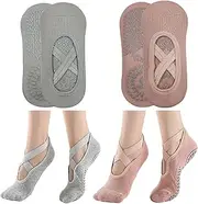 [KEYRI] Non Slip Socks Yoga Pilates Socks for Women Girls, Trainer Socks Grippy Socks Floor Sock Anti-Slip Grips & Straps, One Size Breathable Socks for Fitness Ballet