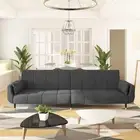2-Seater Sofa Bed with Two Pillows Dark Grey Velvet Couch Furniture Living 37583