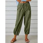 Women's Loungewear Pants Lounge Pants Simple Casual Comfort Pure Color Pocket Elastic Waist Cotton Linen Pants Vacation Home Daily Black White Army Green Navy