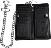 [IBRO] Long Bifold Chain Wallet – RFID Blocking Biker Wallet for Men – Premium Leather Motorcycle Chain Wallet, Crazy Horse Black, One Size, Minimalist