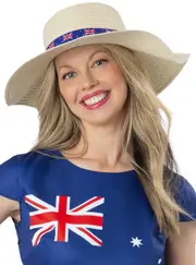 Floppy Straw Sun Hat with Aussie Flag Print Band