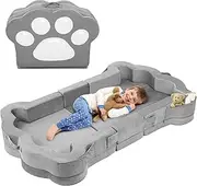 whiffee Foldable Portable Toddler Travel Bed,Toddler Floor Bed with Washable Cover for Kids,Soft and Safe (Grey)