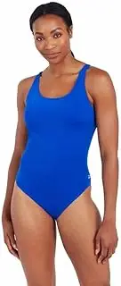 [Zoggs] Women's Essential One Piece Swimsuit, Made from Sustainable Eco Friendly Ecolast+™ Fabric, 100% Chlorine Proof, Comfortable Fit, Classic Design, Shelf Bra for Light Support