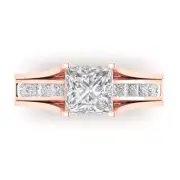 3.4ct Princess Cut Sapphire Promise Bridal Ring set Sliding 14k solid Gold