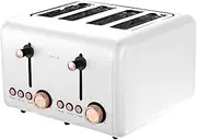 [Pronti] 4 Slice Electric Toaster Rose Trim Kitchen Collection - White