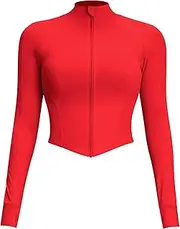 QUEENIEKE Women's Slim Fit Workout Jackets - Zip Up Cropped Yoga BBL Track Jacket Athletic Running Gym Tops