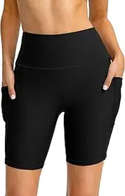 [Kayrth] Women's 7" High Waisted Swim Shorts with Side Pockets UPF50+ Board Swimsuit Shorts for Women Bathing Suit Bottoms