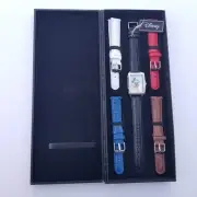 DISNEY Mickey Mouse Silvertone Watch w 5 Interchangeable Leather Bands Gift NEW