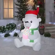 5.5' GEMMY ANIMATED POLAR BEAR EATING A CUPCAKE Airblown Lighted Yard Inflatable