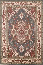 Geometric Heriz Serapi Indian Rug 4x6 Handmade Wool Bedroom Carpet