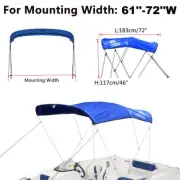 3 Bow 61"-72"W Boat Bimini Top 600D Polyester Canopy Blue Cover without frame